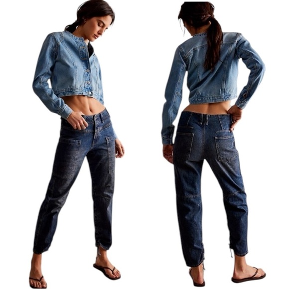 NEW Free People OASIS DENIM CROP Size 29 Dark Wash Jeans Barrel - Picture 1 of 10